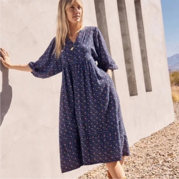Marine Layer Dresses & Skirts - Marine Layer Lola 3/ Balloon Sleeve Midi Dress Floral Blue XL